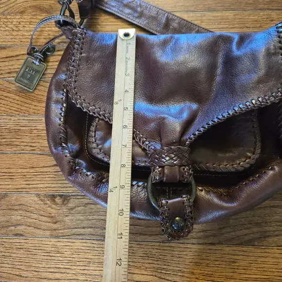 Frye Brown Leather Crossbody Bag Braided Trim - Picture 15 of 16